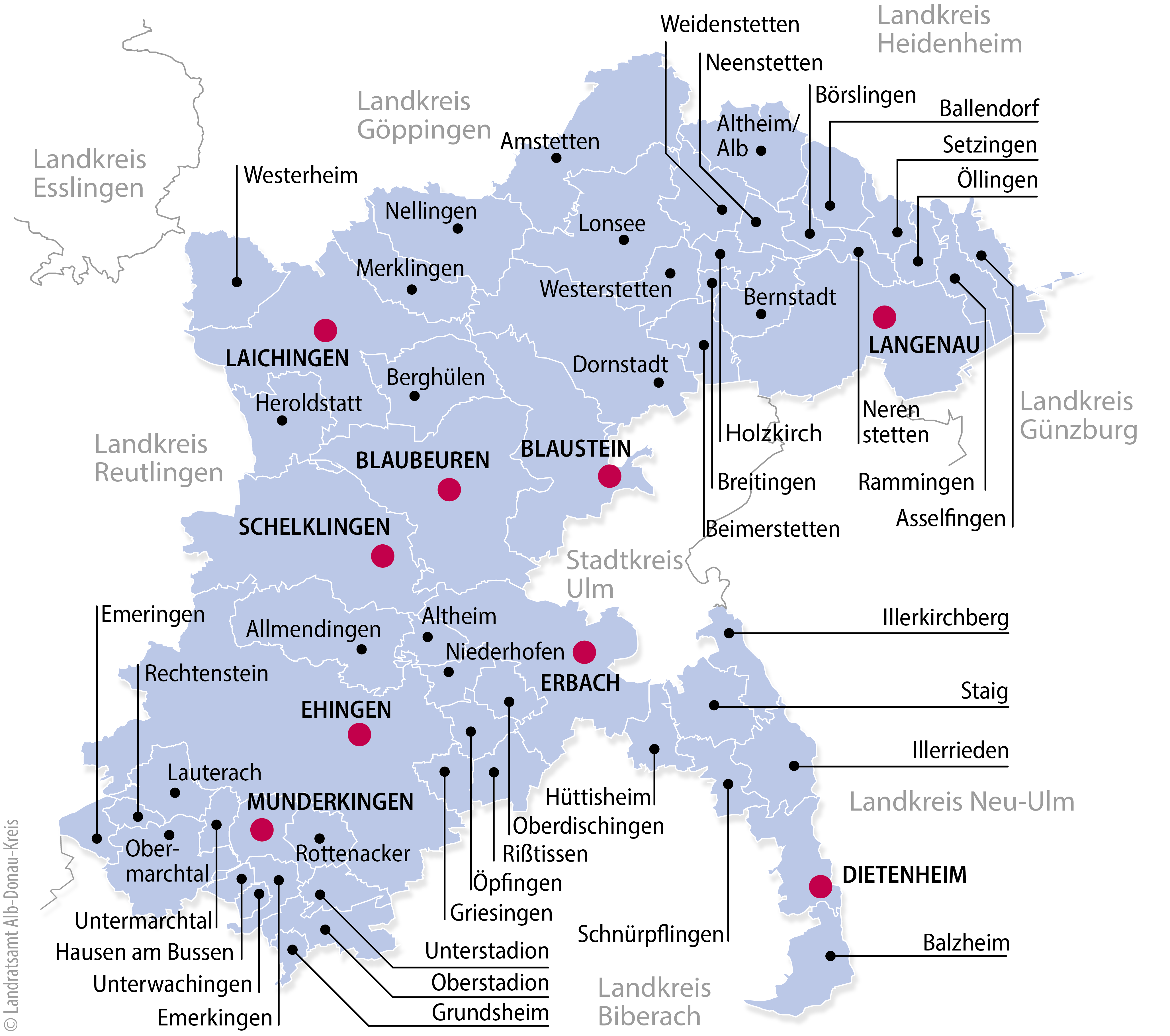 Hier ist die Karte des Alb-Donau-Kreises zu sehen.